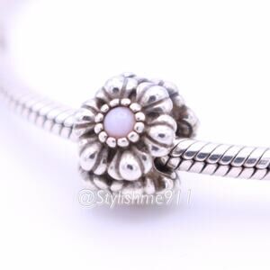 Authentic PANDORA Retired October Birthday Blooms Charm - Pink Opal